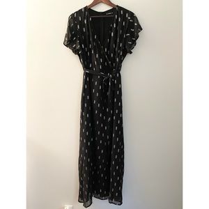 Black and Silver Maxi Dress Ruffled Sleeves, Belt